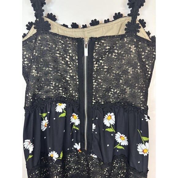 FEW MODA Black Lace Crochet Daisy Skater Dress Medium Sleeveless Lined Boho - Picture 7 of 12